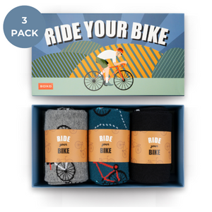 3 Paare von lustigen Socken mit Fahrradmotiv in einzigartiger Verpackung | Herrensocken | SOXO