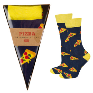 1 Paare von lustigen Socken mit Pizzamotiv in einzigartiger Verpackung | Damen-/Herrensocken | SOXO