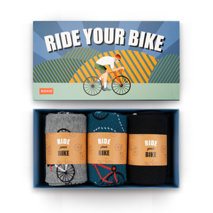3 Paare von lustigen Socken mit Fahrradmotiv in einzigartiger Verpackung | Herrensocken | SOXO